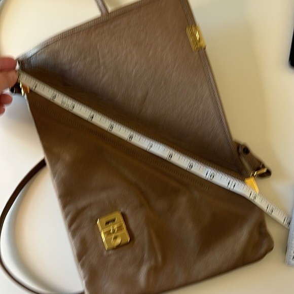 Leather Kindle Ready | latte colored triangle shaped handmade crossbody - Picture 12 of 13